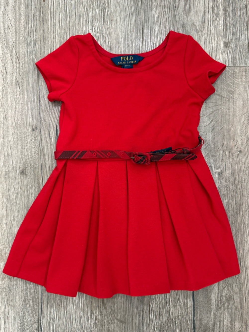 Polo by Ralph Lauren Girls 2T Red Pleated, Belted Dress - Great Condition